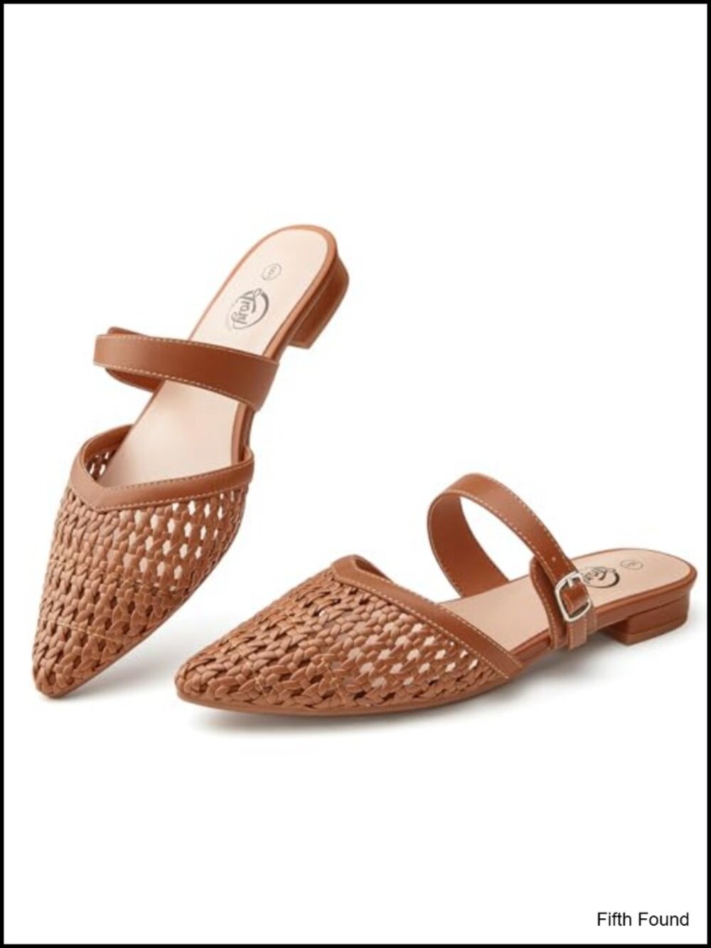 Women's Woven Pointed Toe Mules with Adjustable Strap and Breathable Cutout